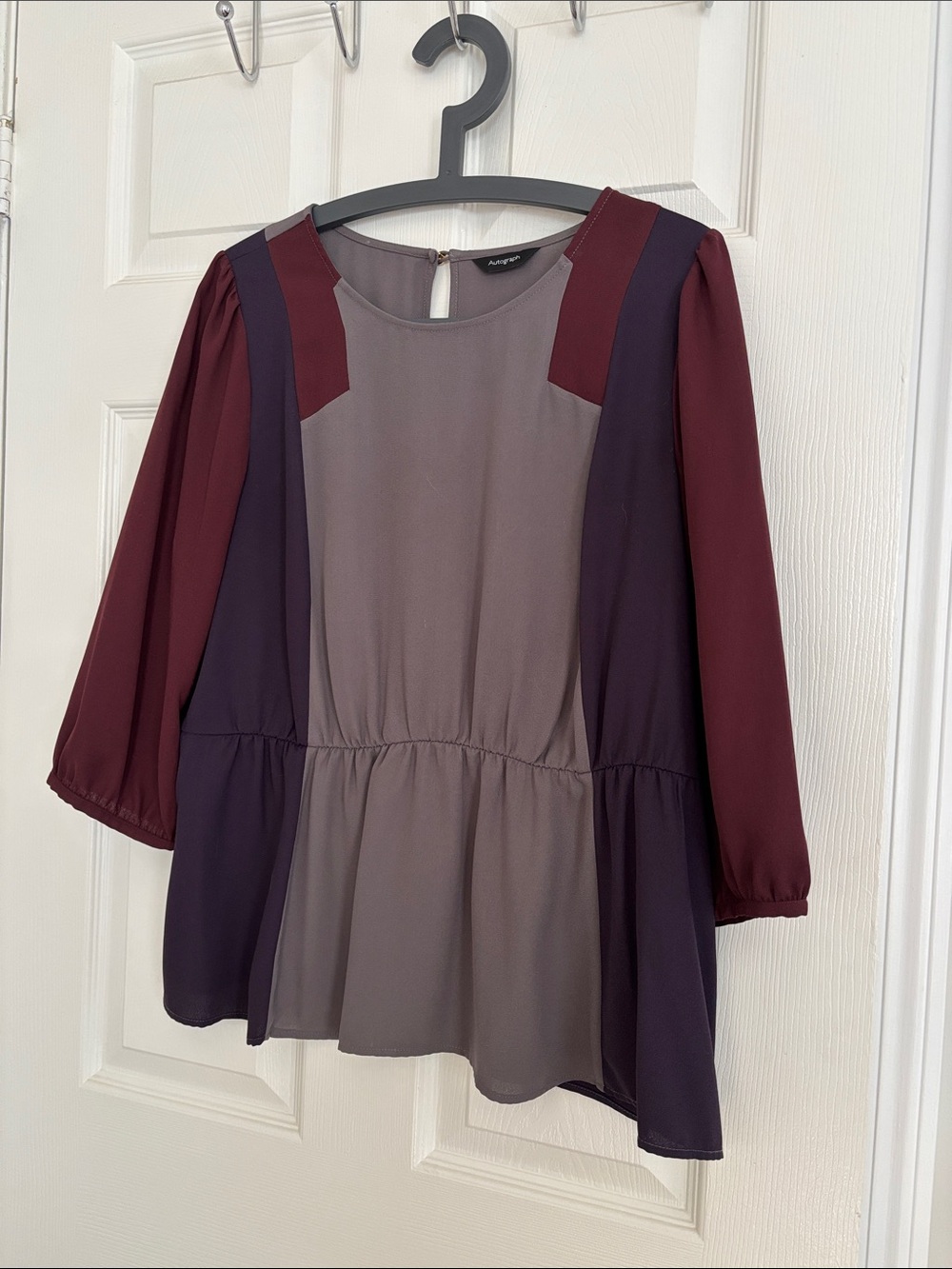 Autograph by Marks and Spencer Peplum Blouse - Burgundy, Plum & Gray